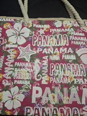 Anama Pink Floral Panama Print Rope-Handle Tote